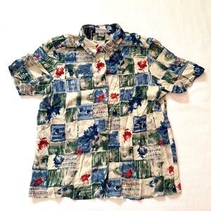 Alfred Dunner Blue and Red Patterned Casual Shirt